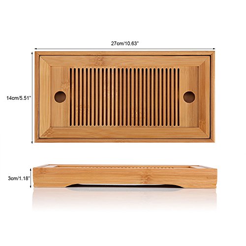 Bamboo Tea Tray,Delaman 10.63 * 5.51 * 1.18inch Reservoir Type Bamboo Tea Tray,Mini Bamboo Chinese Kongfu Tea Table Serving, Serving Tray Box Reservoir & Drainage Type for Teahouse