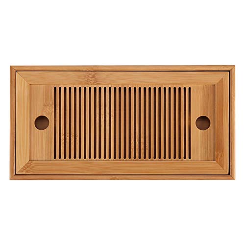 Bamboo Tea Tray,Delaman 10.63 * 5.51 * 1.18inch Reservoir Type Bamboo Tea Tray,Mini Bamboo Chinese Kongfu Tea Table Serving, Serving Tray Box Reservoir & Drainage Type for Teahouse