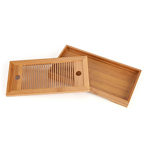 Bamboo Tea Tray,Delaman 10.63 * 5.51 * 1.18inch Reservoir Type Bamboo Tea Tray,Mini Bamboo Chinese Kongfu Tea Table Serving, Serving Tray Box Reservoir & Drainage Type for Teahouse