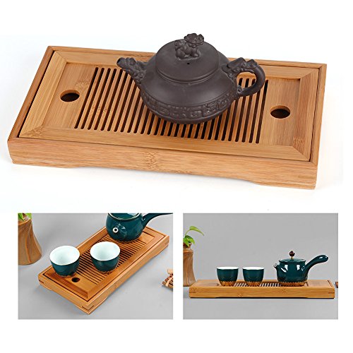 Bamboo Tea Tray,Delaman 10.63 * 5.51 * 1.18inch Reservoir Type Bamboo Tea Tray,Mini Bamboo Chinese Kongfu Tea Table Serving, Serving Tray Box Reservoir & Drainage Type for Teahouse