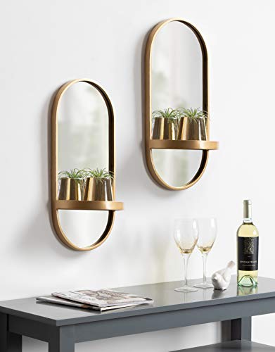 Kate and Laurel Estero Modern Metal Wall Mirror With Shelf, Gold