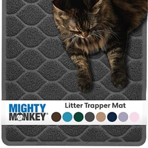 Mighty Monkey Durable Easy Clean Cat Litter Box Mat, Great Scatter Control Mats, Keep Floors Clean, Soft on Sensitive Kitty Paws, Cats Accessories, Large Size, Slip Resistant, 24x17, Graphite