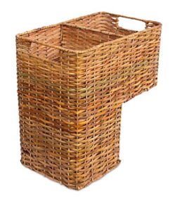 birdrock home stair basket for staircases - wicker woven storage bin for stairs - natural brown organizer baskets - cut out handles - reduce clutter