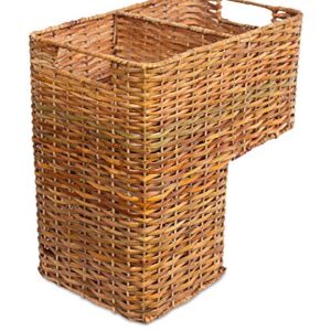 BirdRock Home Stair Basket for Staircases - Wicker Woven Storage Bin for Stairs - Natural Brown Organizer Baskets - Cut Out Handles - Reduce Clutter