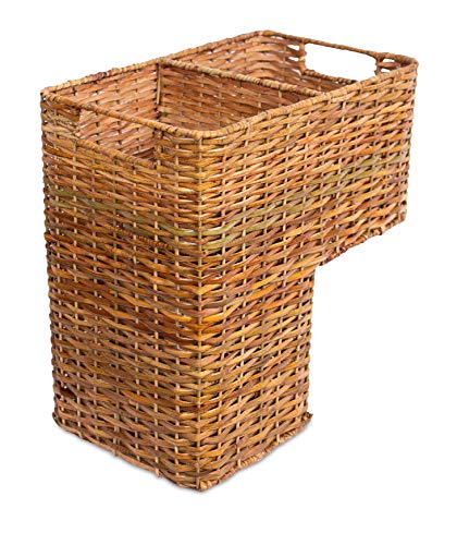 BirdRock Home Stair Basket for Staircases - Wicker Woven Storage Bin for Stairs - Natural Brown Organizer Baskets - Cut Out Handles - Reduce Clutter