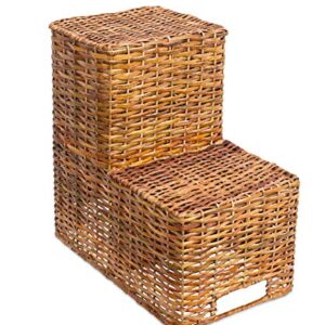 BirdRock Home Stair Basket for Staircases - Wicker Woven Storage Bin for Stairs - Natural Brown Organizer Baskets - Cut Out Handles - Reduce Clutter