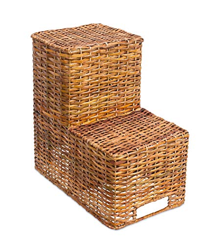 BirdRock Home Stair Basket for Staircases - Wicker Woven Storage Bin for Stairs - Natural Brown Organizer Baskets - Cut Out Handles - Reduce Clutter