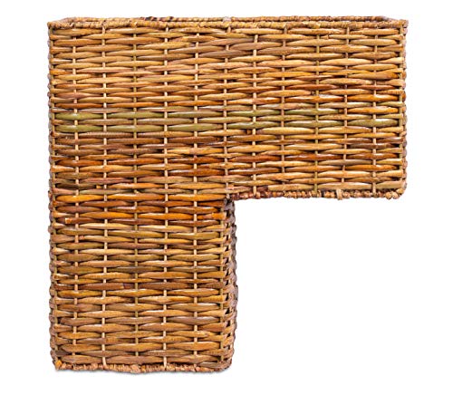 BirdRock Home Stair Basket for Staircases - Wicker Woven Storage Bin for Stairs - Natural Brown Organizer Baskets - Cut Out Handles - Reduce Clutter