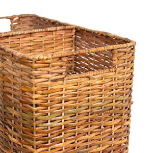 BirdRock Home Stair Basket for Staircases - Wicker Woven Storage Bin for Stairs - Natural Brown Organizer Baskets - Cut Out Handles - Reduce Clutter