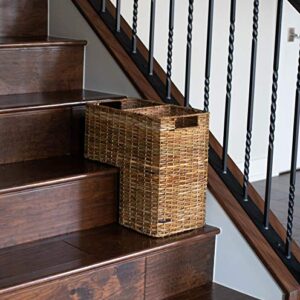 BirdRock Home Stair Basket for Staircases - Wicker Woven Storage Bin for Stairs - Natural Brown Organizer Baskets - Cut Out Handles - Reduce Clutter