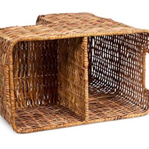 BirdRock Home Stair Basket for Staircases - Wicker Woven Storage Bin for Stairs - Natural Brown Organizer Baskets - Cut Out Handles - Reduce Clutter