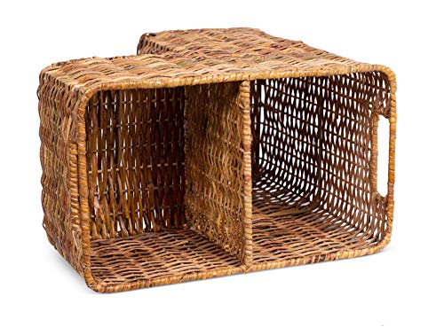 BirdRock Home Stair Basket for Staircases - Wicker Woven Storage Bin for Stairs - Natural Brown Organizer Baskets - Cut Out Handles - Reduce Clutter