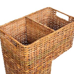 BirdRock Home Stair Basket for Staircases - Wicker Woven Storage Bin for Stairs - Natural Brown Organizer Baskets - Cut Out Handles - Reduce Clutter