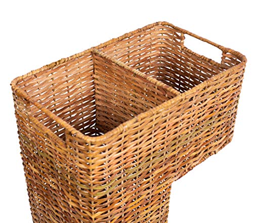 BirdRock Home Stair Basket for Staircases - Wicker Woven Storage Bin for Stairs - Natural Brown Organizer Baskets - Cut Out Handles - Reduce Clutter