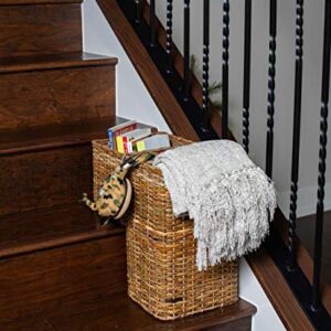 BirdRock Home Stair Basket for Staircases - Wicker Woven Storage Bin for Stairs - Natural Brown Organizer Baskets - Cut Out Handles - Reduce Clutter