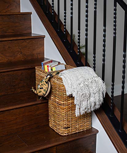 BirdRock Home Stair Basket for Staircases - Wicker Woven Storage Bin for Stairs - Natural Brown Organizer Baskets - Cut Out Handles - Reduce Clutter