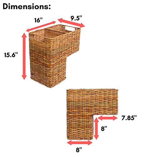 BirdRock Home Stair Basket for Staircases - Wicker Woven Storage Bin for Stairs - Natural Brown Organizer Baskets - Cut Out Handles - Reduce Clutter