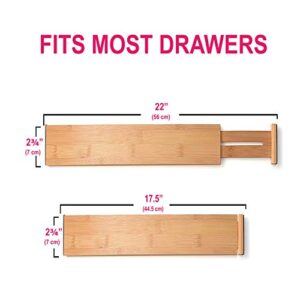 Bamboo Kitchen Drawer Dividers - Adjustable Spring Loaded Drawer Organizers - Drawer separator for Kitchen Utensils, Bedroom Clothes Dresser, Bathroom, and Office - Expands from 17.5" - 22" - 5 Pack