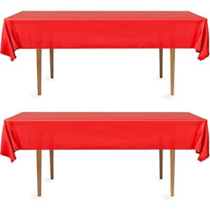 decorrack 2 rectangular tablecloths -bpa- free plastic, 54 x 108 inch, dining table cover cloth rectangle for parties, picnic, camping and outdoor, disposable or reusable in red (2 pack)