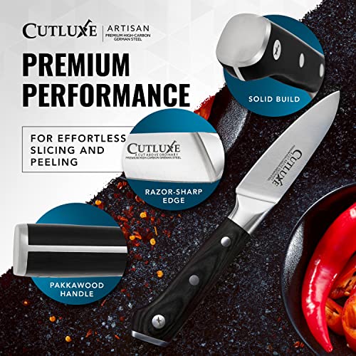 Cutluxe Paring Knife – 3.5" Small Kitchen Knife, Peeling Knife with Razor Sharp Blade – Forged High Carbon German Steel – Full Tang & Ergonomic Handle Design – Artisan Series