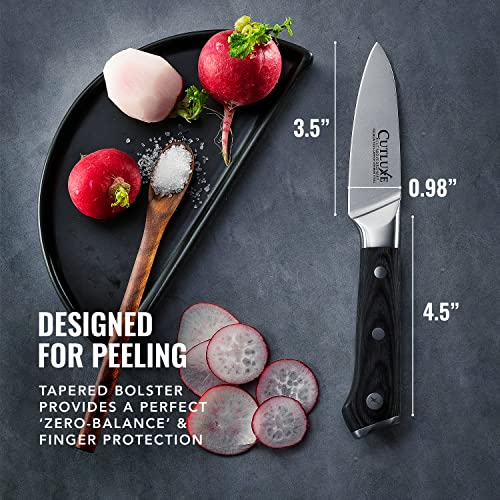 Cutluxe Paring Knife – 3.5" Small Kitchen Knife, Peeling Knife with Razor Sharp Blade – Forged High Carbon German Steel – Full Tang & Ergonomic Handle Design – Artisan Series