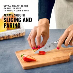 Cutluxe Paring Knife – 3.5" Small Kitchen Knife, Peeling Knife with Razor Sharp Blade – Forged High Carbon German Steel – Full Tang & Ergonomic Handle Design – Artisan Series