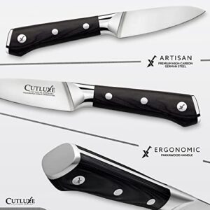 Cutluxe Paring Knife – 3.5" Small Kitchen Knife, Peeling Knife with Razor Sharp Blade – Forged High Carbon German Steel – Full Tang & Ergonomic Handle Design – Artisan Series