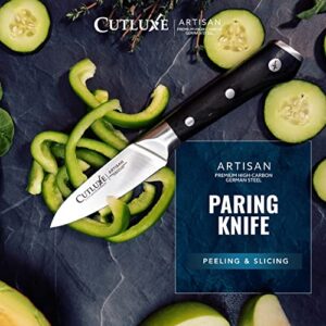 Cutluxe Paring Knife – 3.5" Small Kitchen Knife, Peeling Knife with Razor Sharp Blade – Forged High Carbon German Steel – Full Tang & Ergonomic Handle Design – Artisan Series