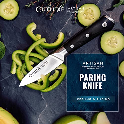 Cutluxe Paring Knife – 3.5" Small Kitchen Knife, Peeling Knife with Razor Sharp Blade – Forged High Carbon German Steel – Full Tang & Ergonomic Handle Design – Artisan Series