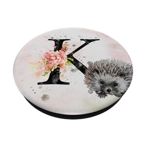 K Monogram Floral Letter K Initial Watercolor Hedgehog