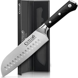 cutluxe santoku knife – 7" chopping knife, vegetable knife – forged high carbon german steel – full tang & razor sharp – ergonomic handle design – artisan series