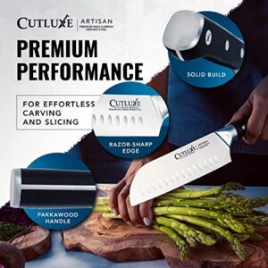 Cutluxe Santoku Knife – 7" Chopping Knife, Vegetable Knife – Forged High Carbon German Steel – Full Tang & Razor Sharp – Ergonomic Handle Design – Artisan Series