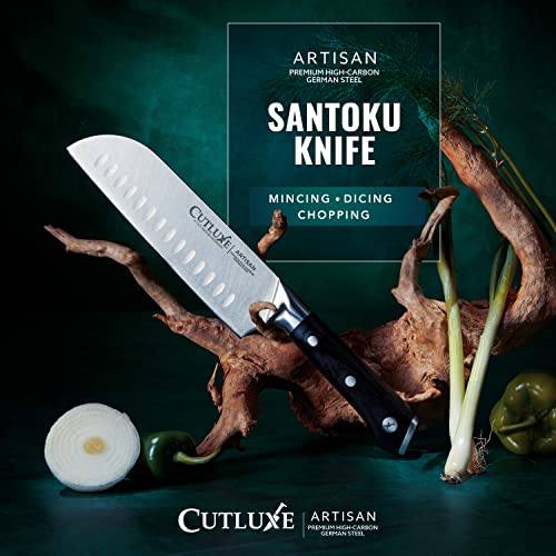 Cutluxe Santoku Knife – 7" Chopping Knife, Vegetable Knife – Forged High Carbon German Steel – Full Tang & Razor Sharp – Ergonomic Handle Design – Artisan Series