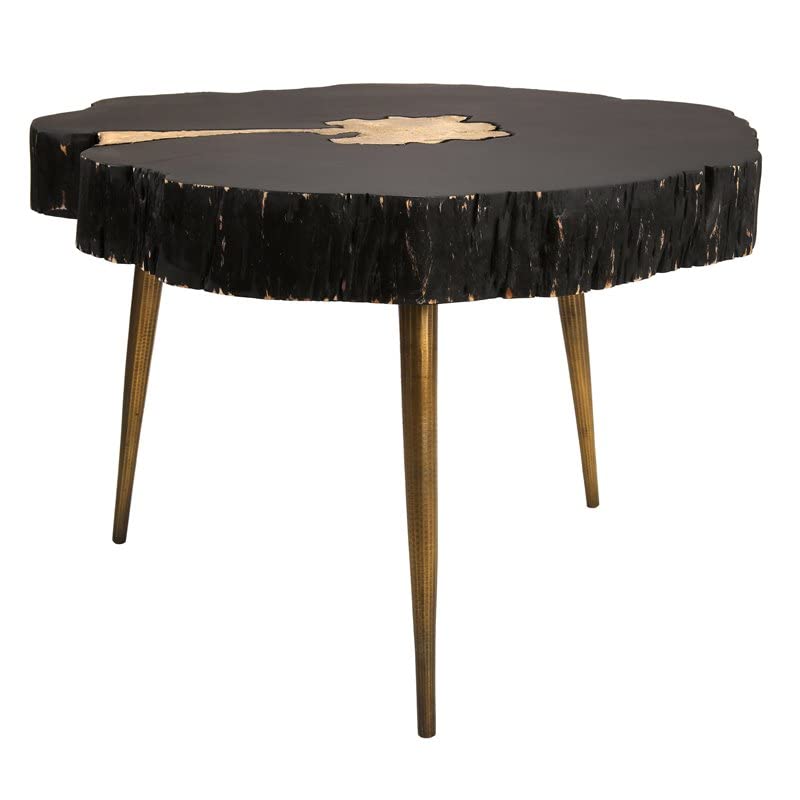 TOV Furniture Timber Rustic Wood Cocktail Table, 28", Black, Brass