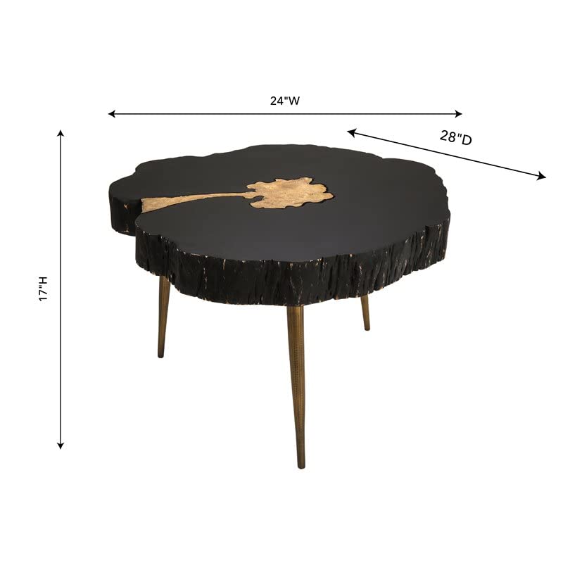 TOV Furniture Timber Rustic Wood Cocktail Table, 28", Black, Brass