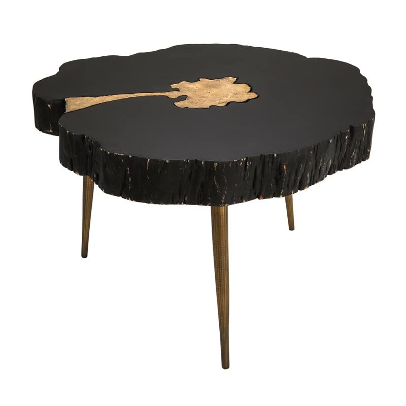 TOV Furniture Timber Rustic Wood Cocktail Table, 28", Black, Brass