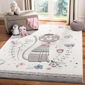 safavieh carousel kids collection accent rug - 4' x 6', ivory & pink, cat design, non-shedding & easy care, ideal for high traffic areas for boys & girls in playroom, nursery, bedroom (crk187a)