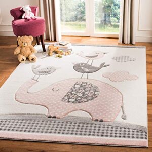 SAFAVIEH Carousel Kids Collection Accent Rug - 4' x 6', Pink & Ivory, Animal Design, Non-Shedding & Easy Care, Ideal for High Traffic Areas for Boys & Girls in Playroom, Nursery, Bedroom (CRK127P)