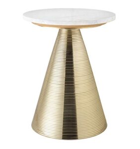 tov furniture tempo modern round marble side table, 16", gold, white