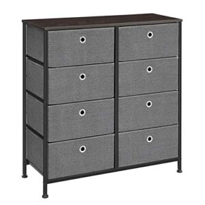 songmics dresser, storage unit with 8 easy pull fabric drawers, dresser drawer, organizer unit with metal frame, wooden tabletop, for closet, nursery, dark walnut and gray ults24g