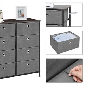 SONGMICS Dresser, Storage Unit with 8 Easy Pull Fabric Drawers, Dresser Drawer, Organizer Unit with Metal Frame, Wooden Tabletop, for Closet, Nursery, Dark Walnut and Gray ULTS24G