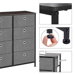 SONGMICS Dresser, Storage Unit with 8 Easy Pull Fabric Drawers, Dresser Drawer, Organizer Unit with Metal Frame, Wooden Tabletop, for Closet, Nursery, Dark Walnut and Gray ULTS24G