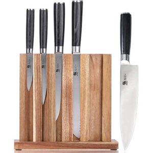 kyoku 5-knife set with block, 8” chef knife + 8” bread knife + 6.5” boning knife + 5” utility knife + 3.5” paring knife – premium japanese steel cutlery kitchen knives set with wooden block