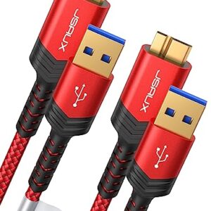 JSAUX Hard Drive Cable [2 Pack,0.3M+1M] USB 3.0 A to Micro B Nylon Cable Compatible with Portable External Hard Drives,WD Elements,Seagate Expansion,Toshiba,Samsung M3 1TB/Galaxy S5/Note 3-Red
