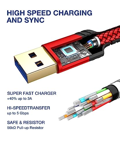 JSAUX Hard Drive Cable [2 Pack,0.3M+1M] USB 3.0 A to Micro B Nylon Cable Compatible with Portable External Hard Drives,WD Elements,Seagate Expansion,Toshiba,Samsung M3 1TB/Galaxy S5/Note 3-Red