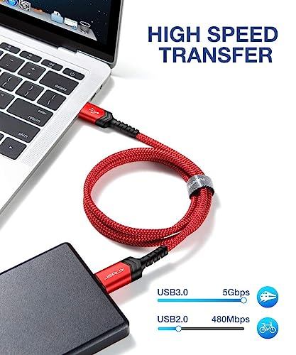 JSAUX Hard Drive Cable [2 Pack,0.3M+1M] USB 3.0 A to Micro B Nylon Cable Compatible with Portable External Hard Drives,WD Elements,Seagate Expansion,Toshiba,Samsung M3 1TB/Galaxy S5/Note 3-Red