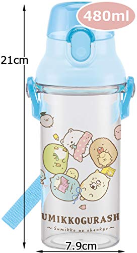 Skater PSB5KD Children's Water Bottle, Clear Bottle, 16.2 fl oz (480 ml), Sumikko Gurashi Obenkyo, Width 3.7 x Diameter 3.1 x Height 8.3 inches (9.5 x 7.9 x 21 cm), Girls, Made in Japan