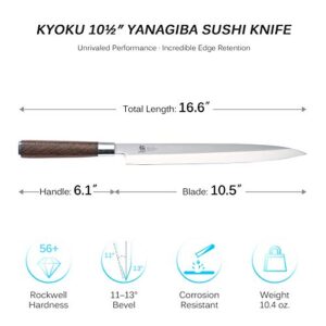 KYOKU Samurai Series - 10.5" Yanagiba Knife Japanese Sushi Sashimi Knives - Superior Japanese Steel - Wenge Wood Handle - with Case