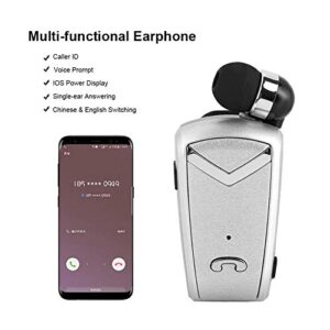 Zerone Wireless Bluetooth Headset in-Ear Retractable Business Lavalier Earphone, Noise Cancelling, MicBusiness/Workout/Driving(White)