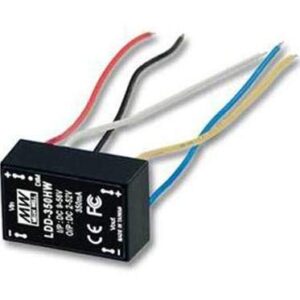 mean well ldd-350hw led power supply, dc-dc step down converter, cc output, 9-56vin 2-52vout 350ma, wire style, pwm dimming and remote on/off, encapsulated